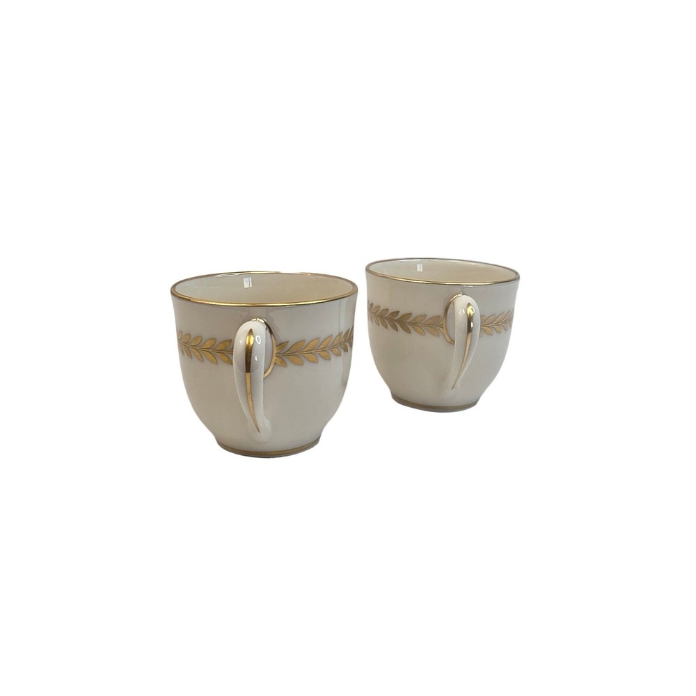 Lenox Imperial by Lenox Set of 2 Coffee Cups Gold Leaf Design P-336‎ Made in USA